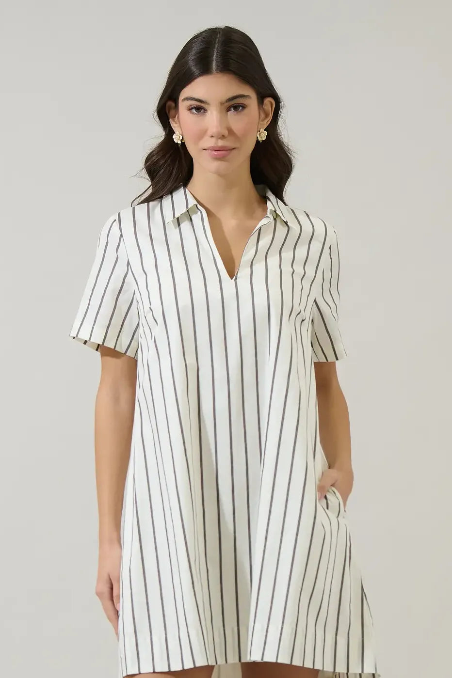 Ivory Striped Collared Mini Dress