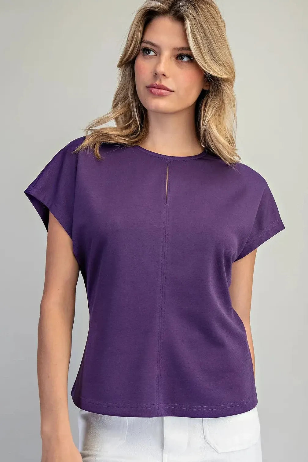 Purple Short Sleeve Keyhole Top