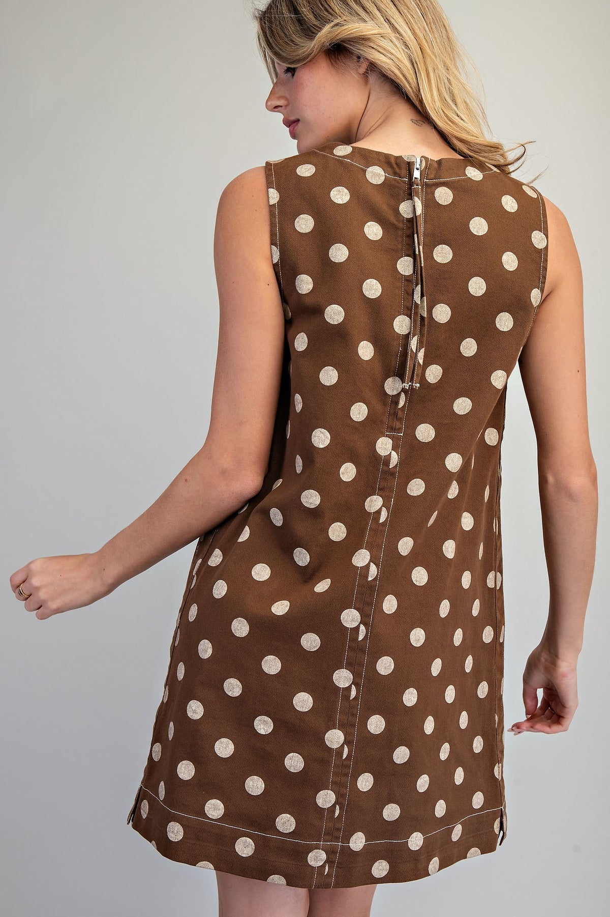 Polka Dot Mini Dress - Mocha