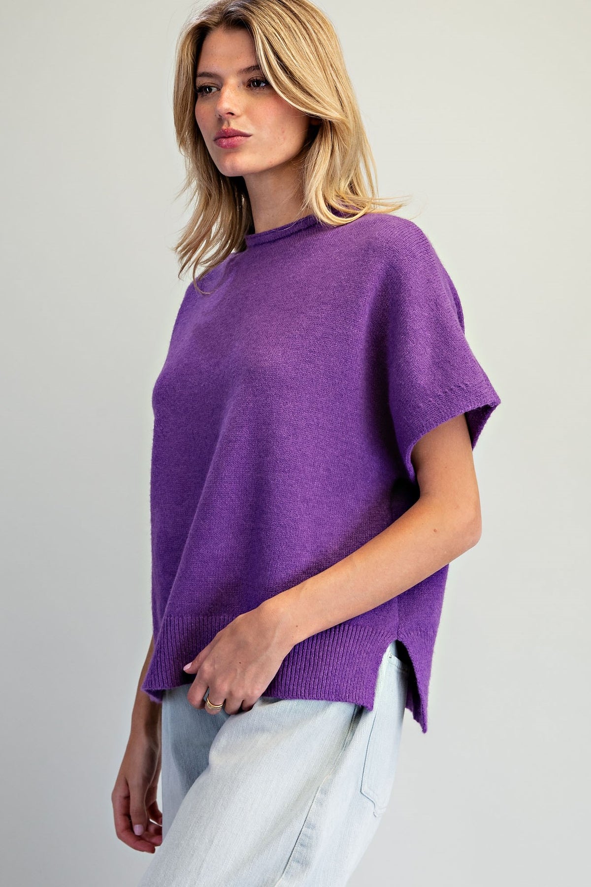 Short Sleeve Side Slit Sweater