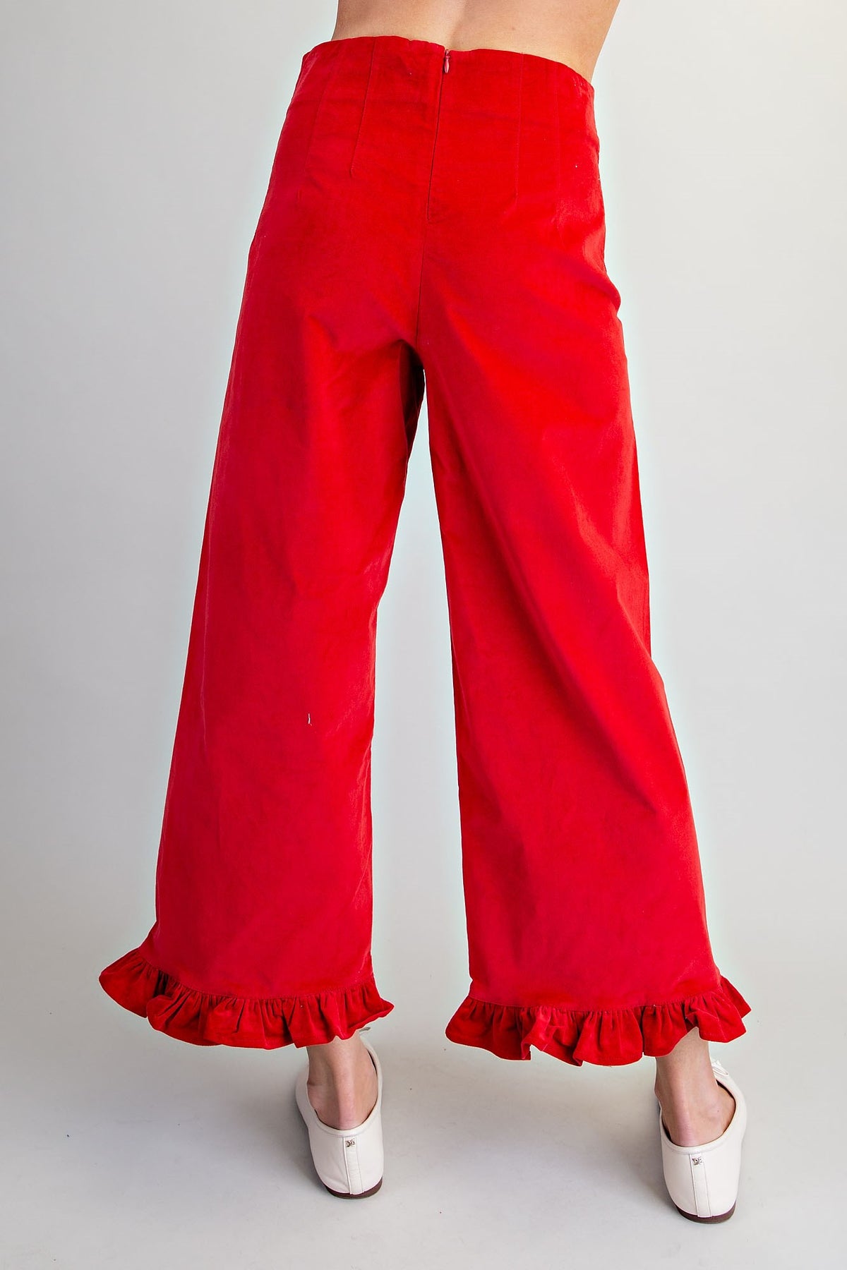 Ruffle Hem Velvet Pants
