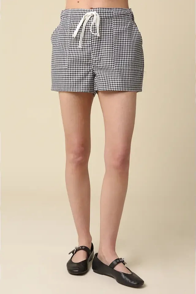 Black and White Gingham Drawstring Shorts