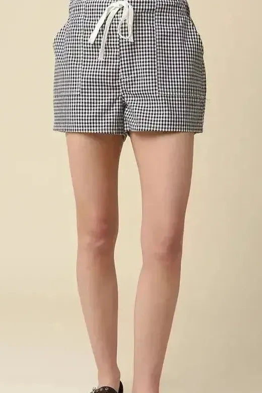 Black and White Gingham Drawstring Shorts