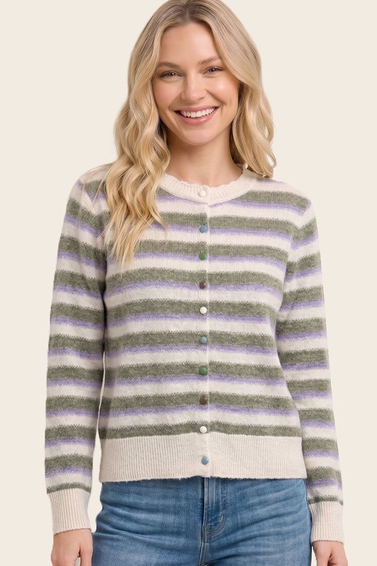 Multi Color Button Up Striped Cardigan