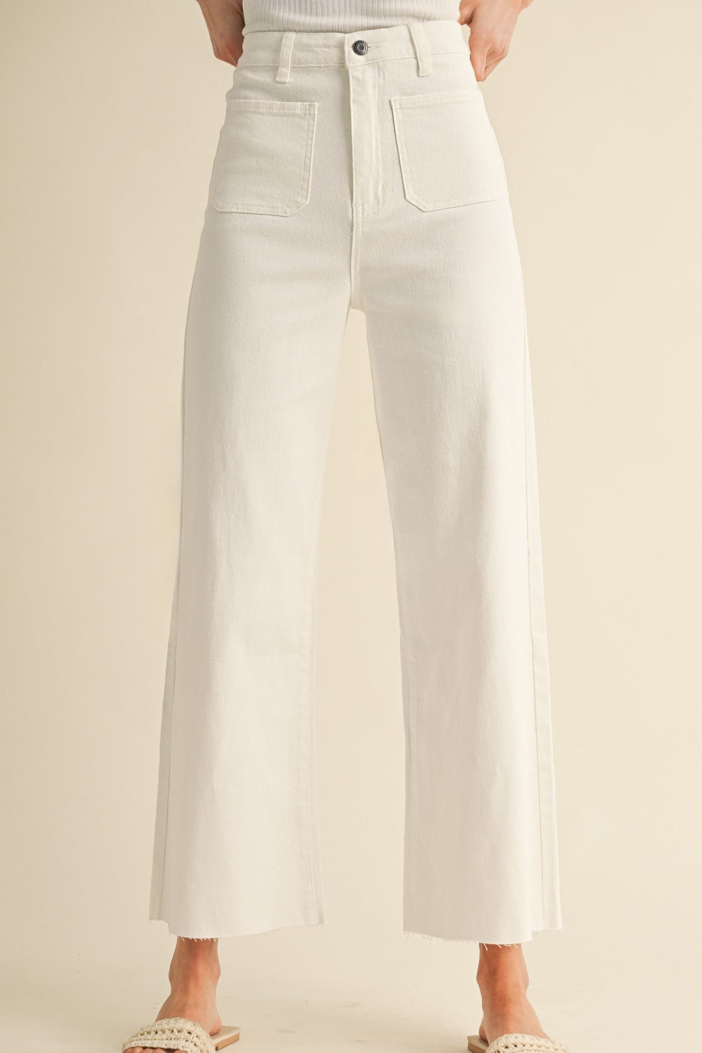 Front Pocket Wide Leg Stretchy White Jeans