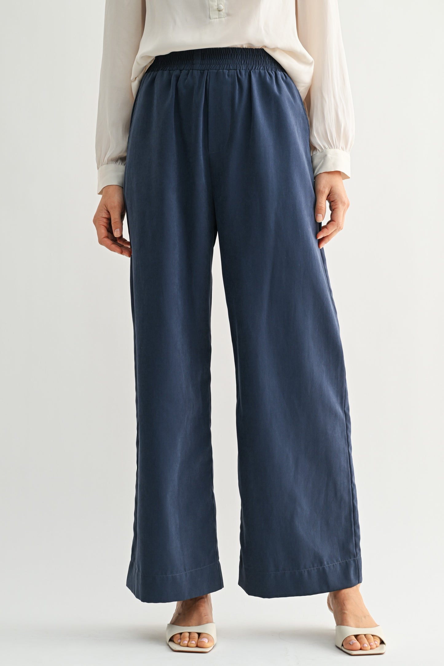 Solid Wide Leg Navy Pants