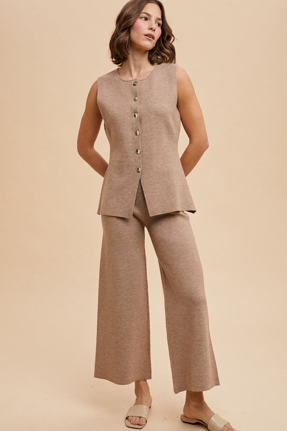 Long Mocha Color Wide Leg Pants