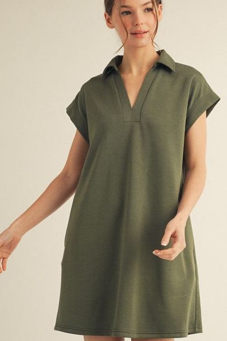 Solid Olive Collared Mini Dress