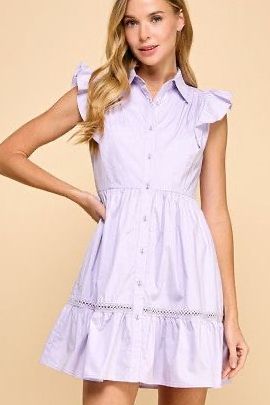 Lavender Ruffle Sleeve Belted Mini Dress