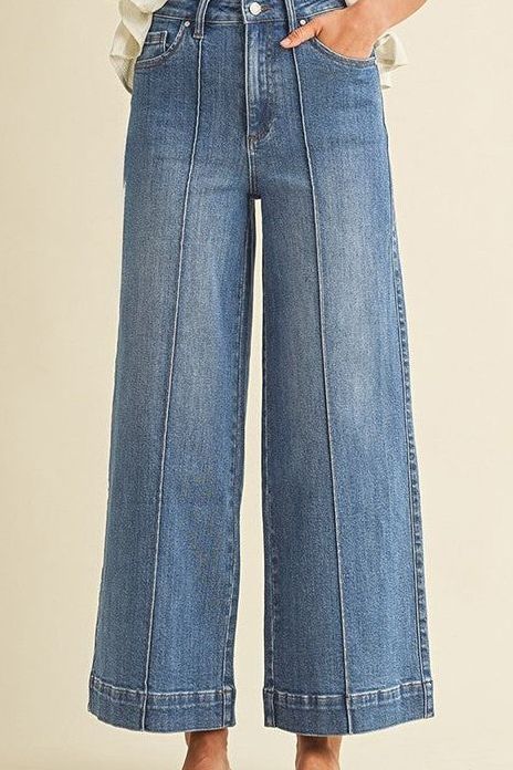 Mid Rise Denim High Rise Wide Leg Pin Tuck Detail