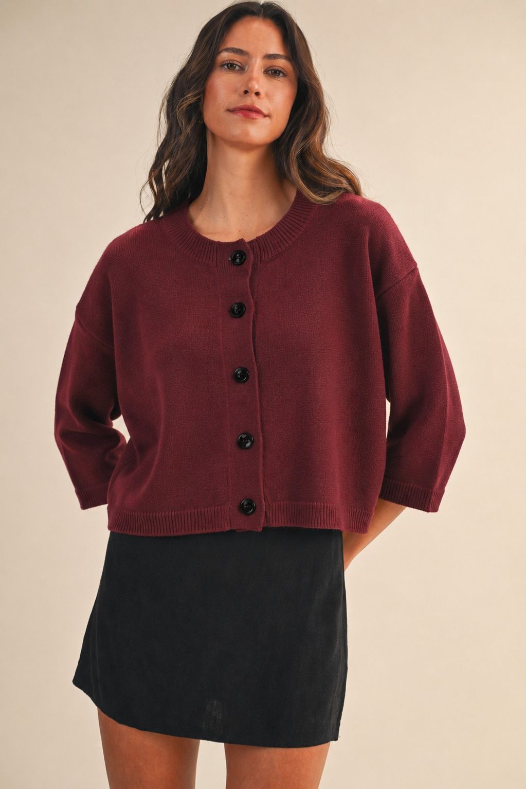 Burgundy Half Sleeve Button Down Cadigan
