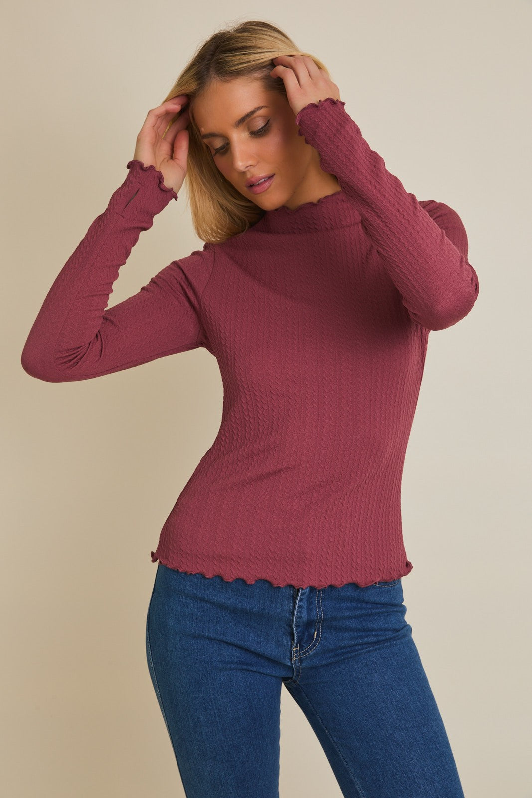 Long Sleeve Maroon Hem Top