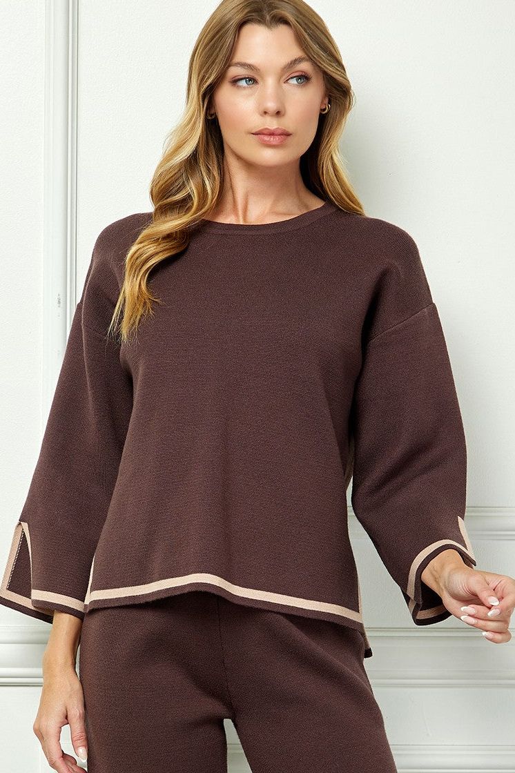 Chocolate Knit Contrast Top