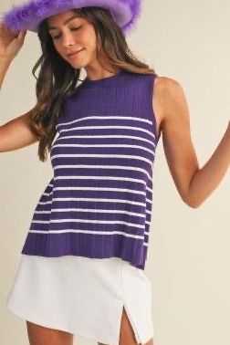 Purple with White Striped Sweater Tank