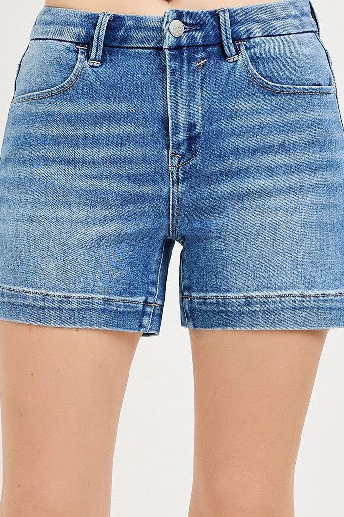 High Rise Cuffed Denim Shorts
