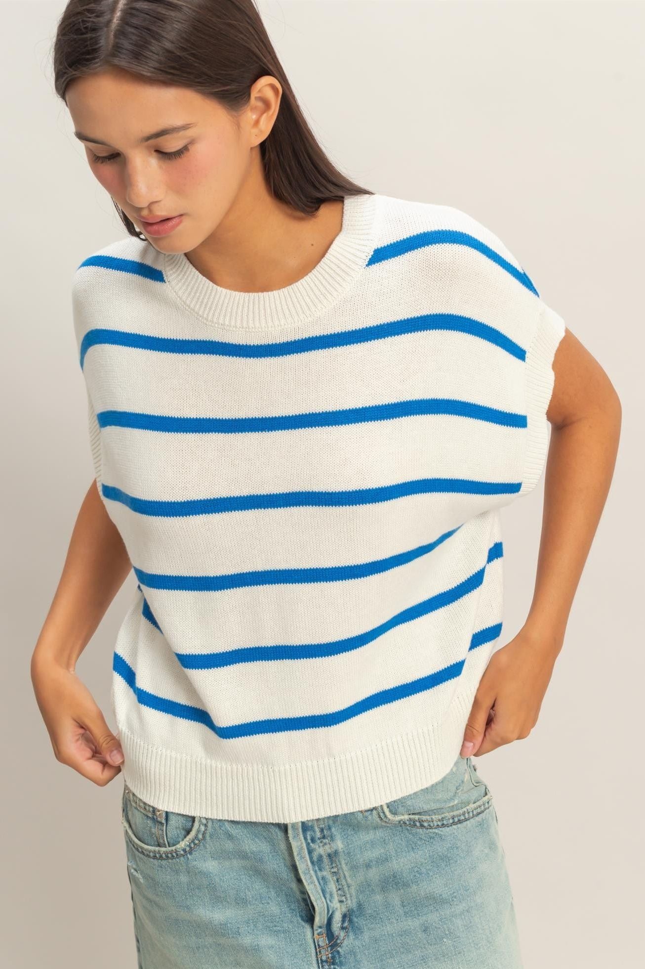 Striped Dolman Sleeve Blue Stripe Top