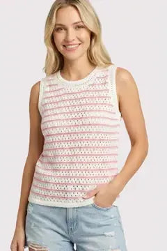 Pink and Ivory Stripe Lightweight Sweater Tank