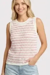 Pink and Ivory Stripe Lightweight Sweater Tank