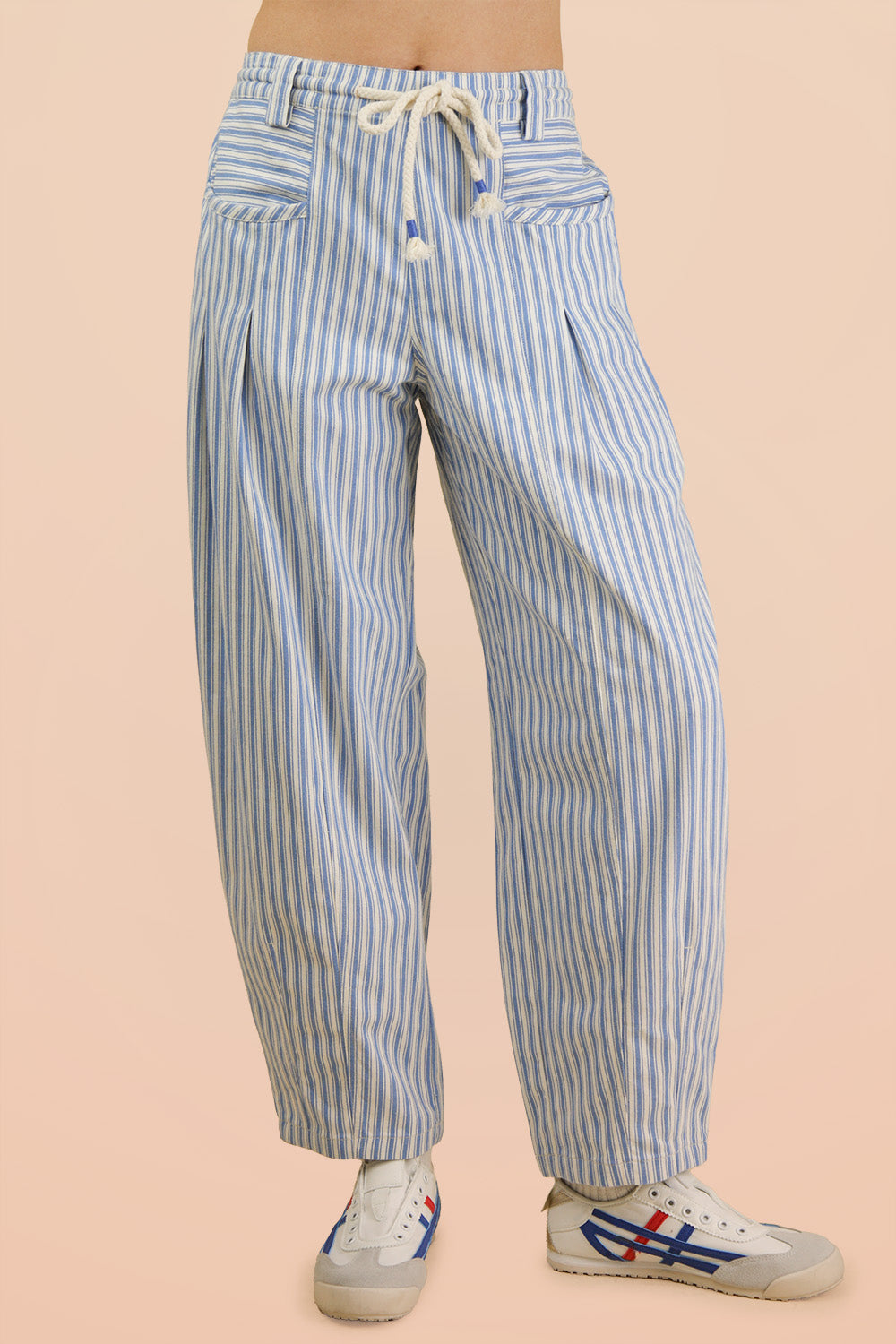 Sky Blue Pinstripe Barrel Pants
