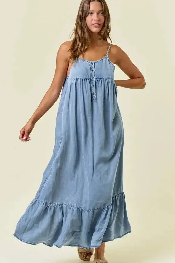 Tencel Tiered Ruffle Maxi Demin Dress