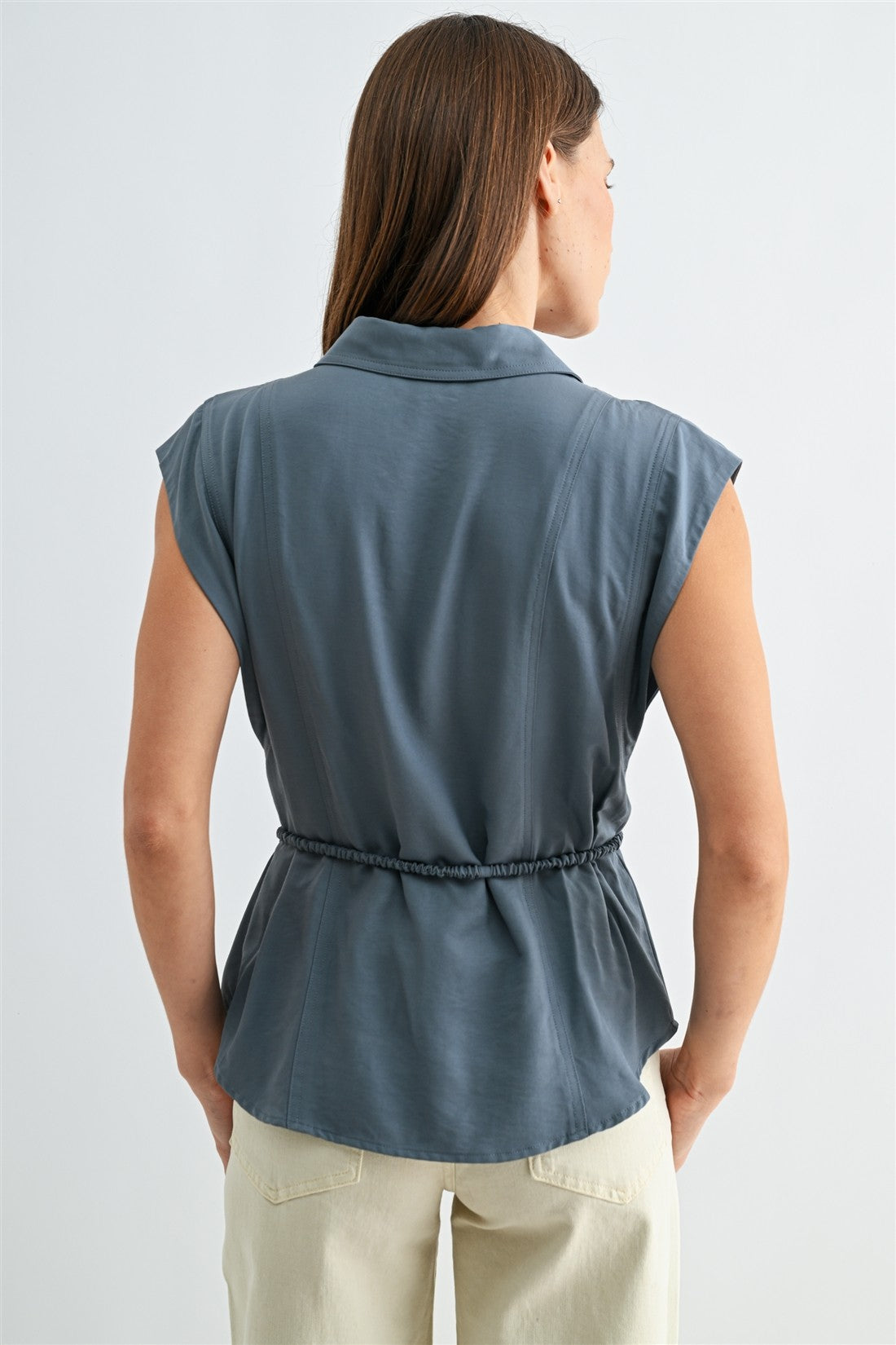 Navy Blouse with Waist Tie Detail