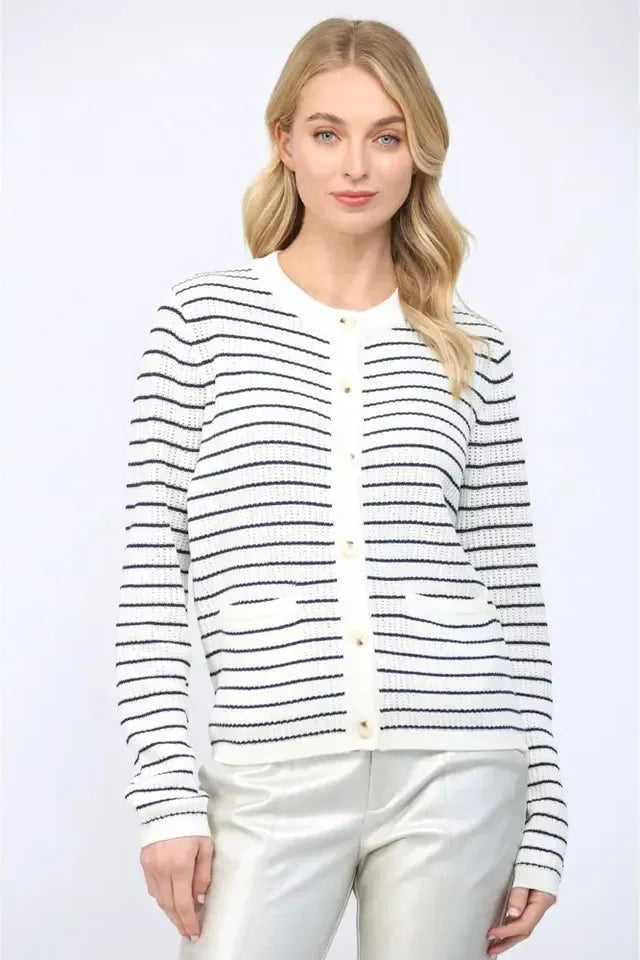 Striped Lightweight Button Down Cardigan