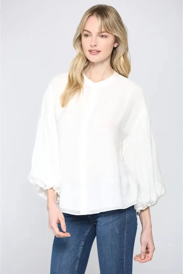 Puff Sleeve White Button Down Shirt