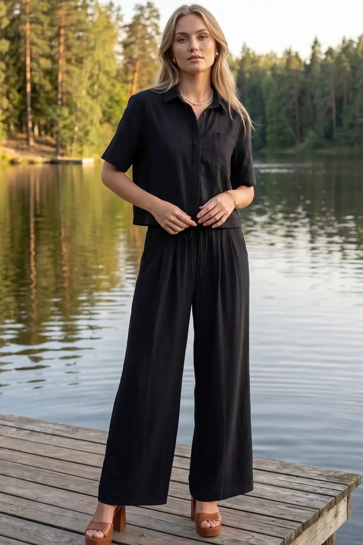 ST1938 - Straight Leg Black Pants