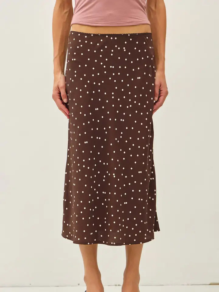 Chocolate Polka Dot Midi Skirt