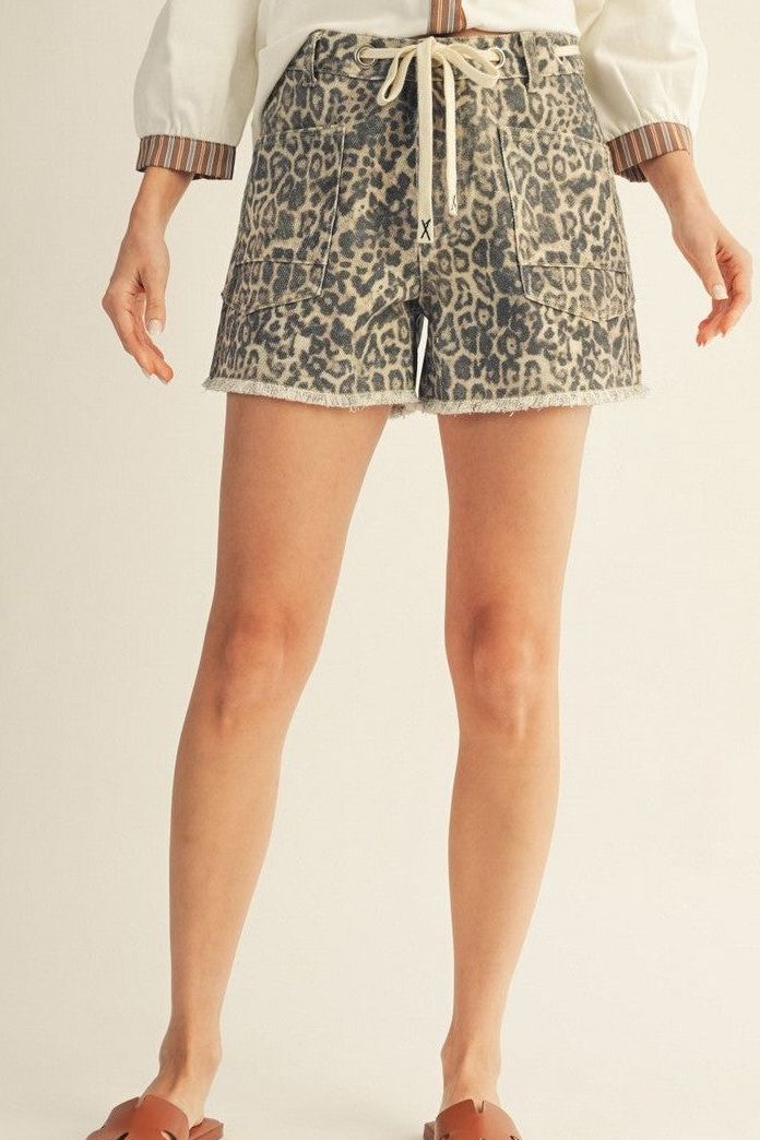 Waist Tie Leopard Print Drawstring Shorts
