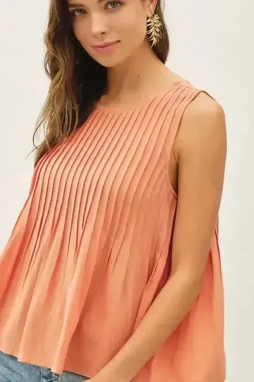 Linen Blend Pleated Babydoll Top