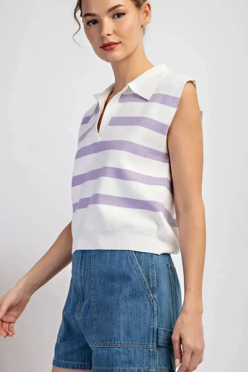 Purple Collared Stripe Top