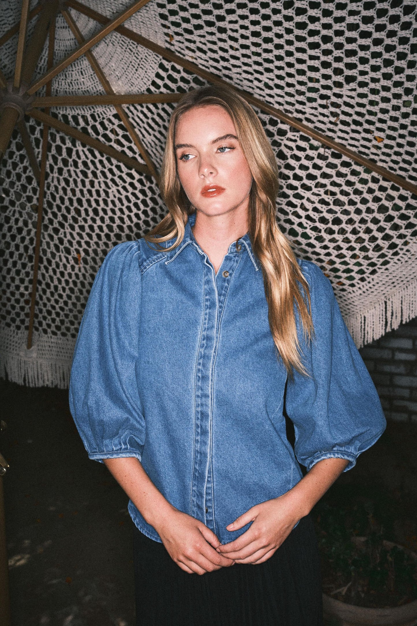 Puff Sleeve Denim Blouse