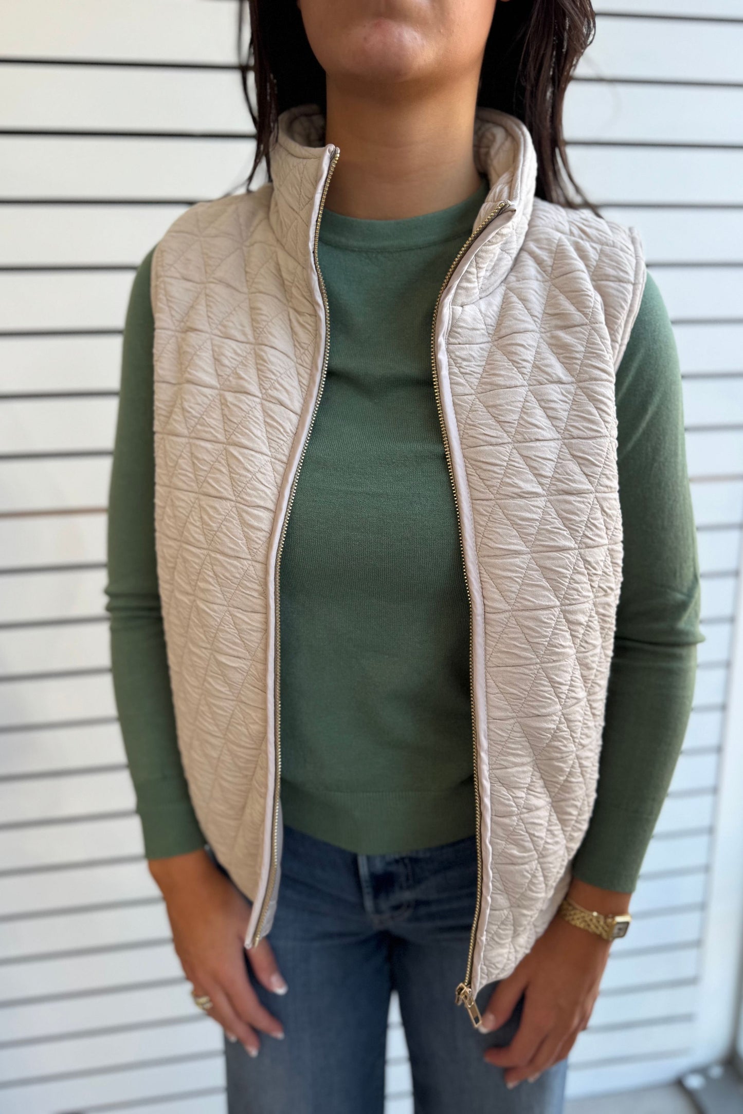 Oat Quilted Knit Vest