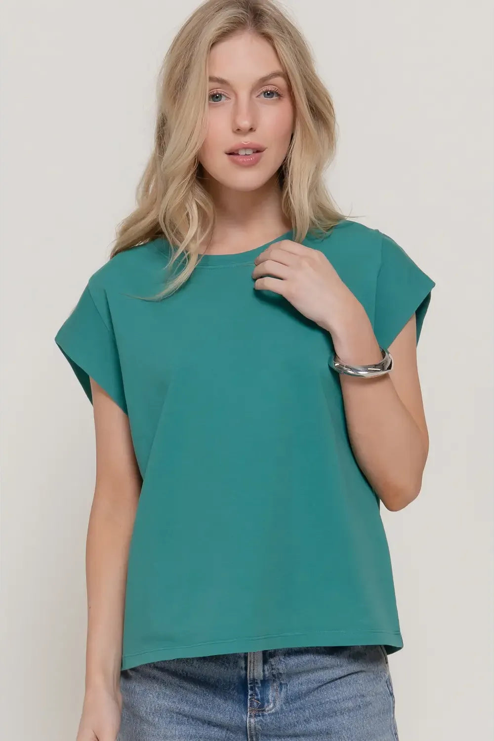 Teal Round Neck Sleeveless Tee