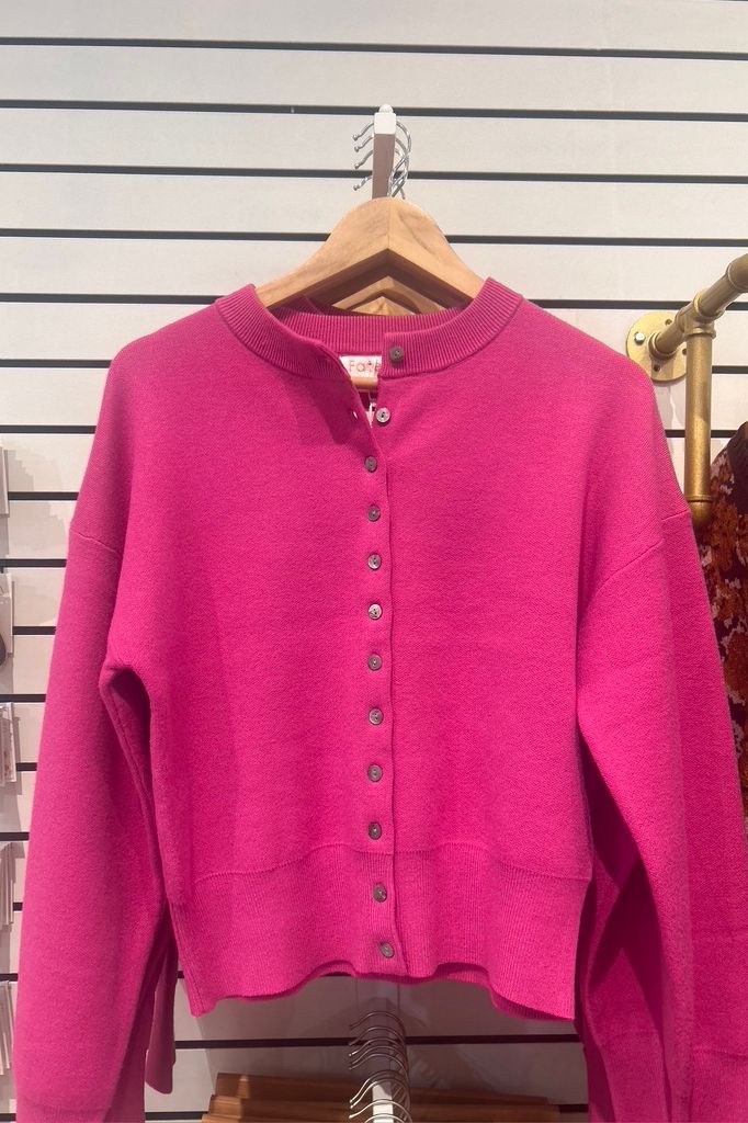 Classic Round Neck Button Cardigan – Magenta