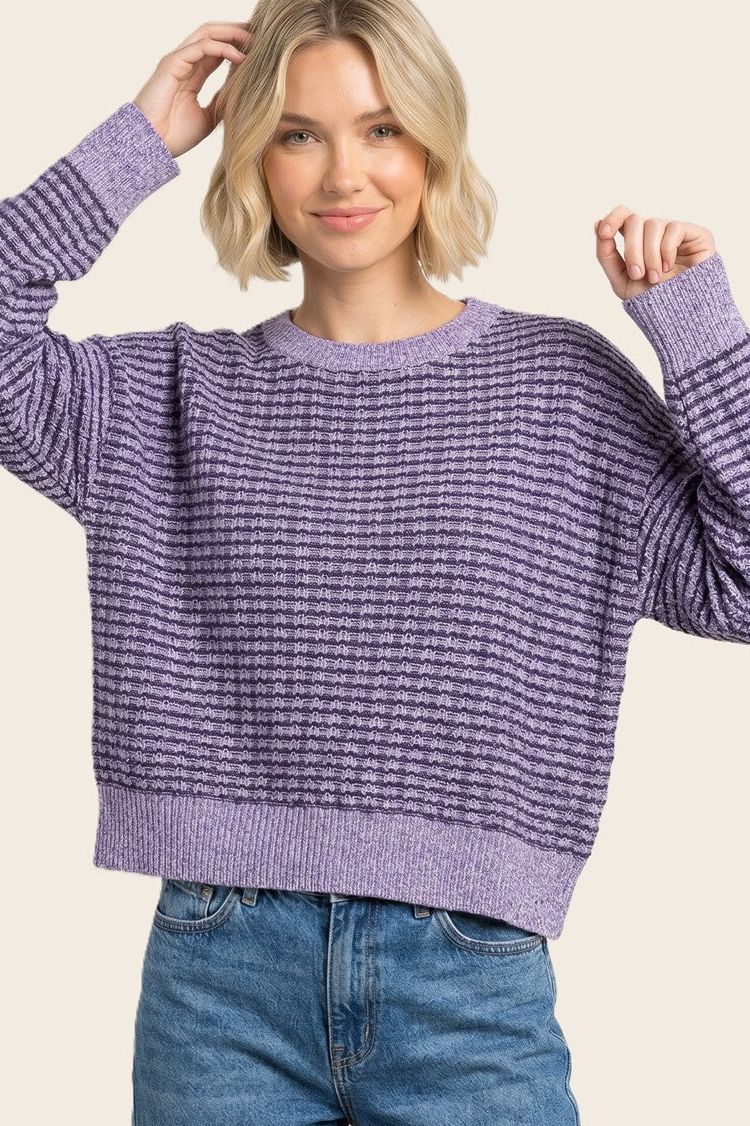 Waffle Textured Purple Long Sleeve Sweater