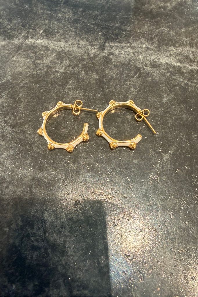Gold and White Enamel Hoops