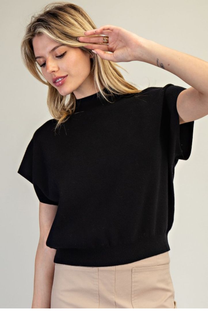 Mock Neck Black Short Sleeve