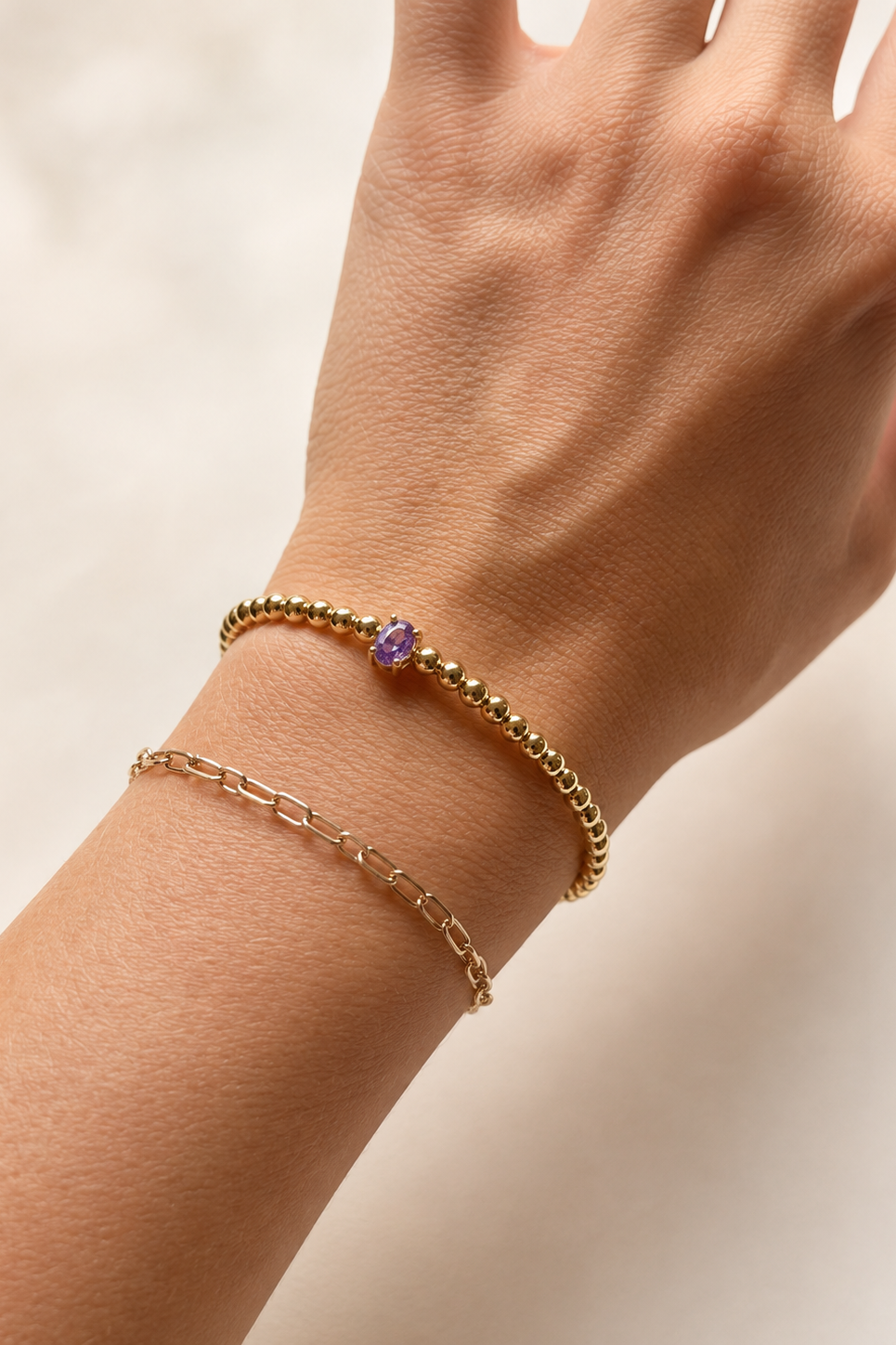 Gold Beaded Bracelet With Gem