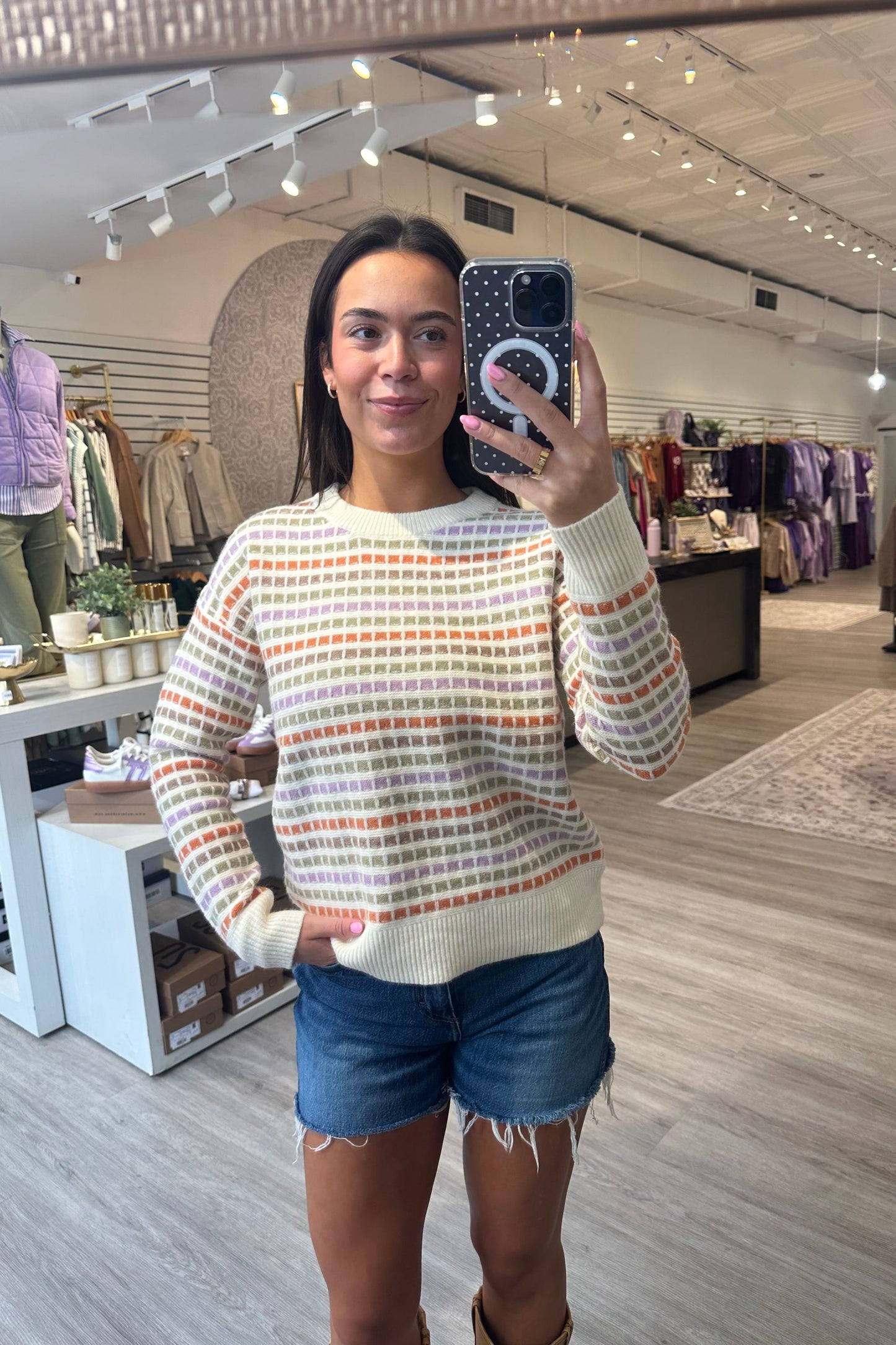 Multicolored Textured Stripe Crew