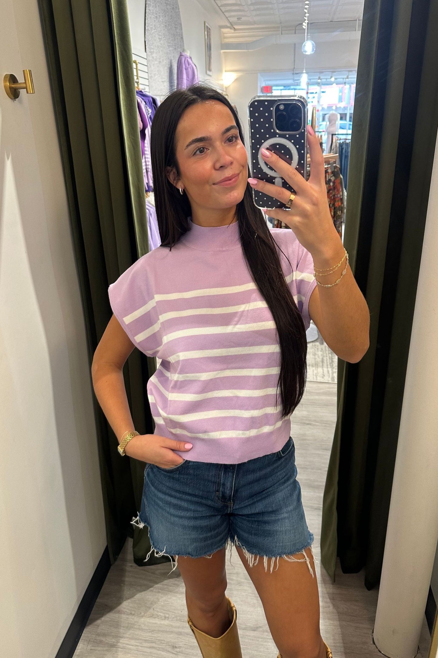Lavender Striped Mock Neck Top