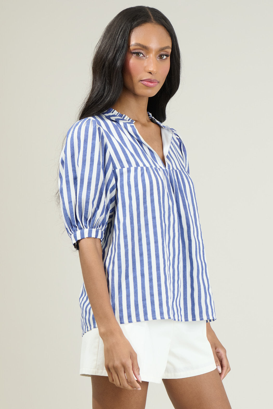 Stripe Blue Puff Sleeve Blouse