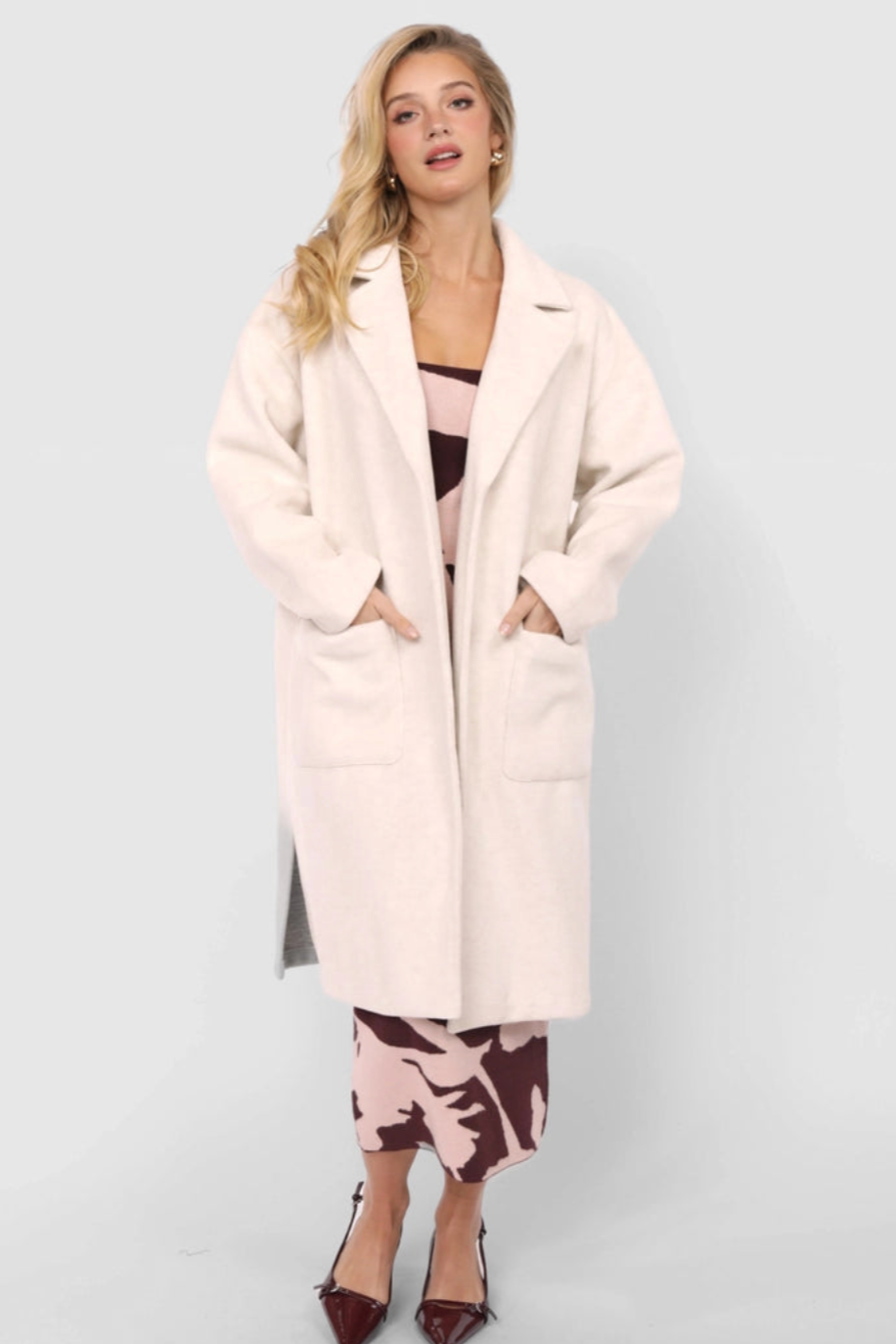 Long Open Front Ivory Coat