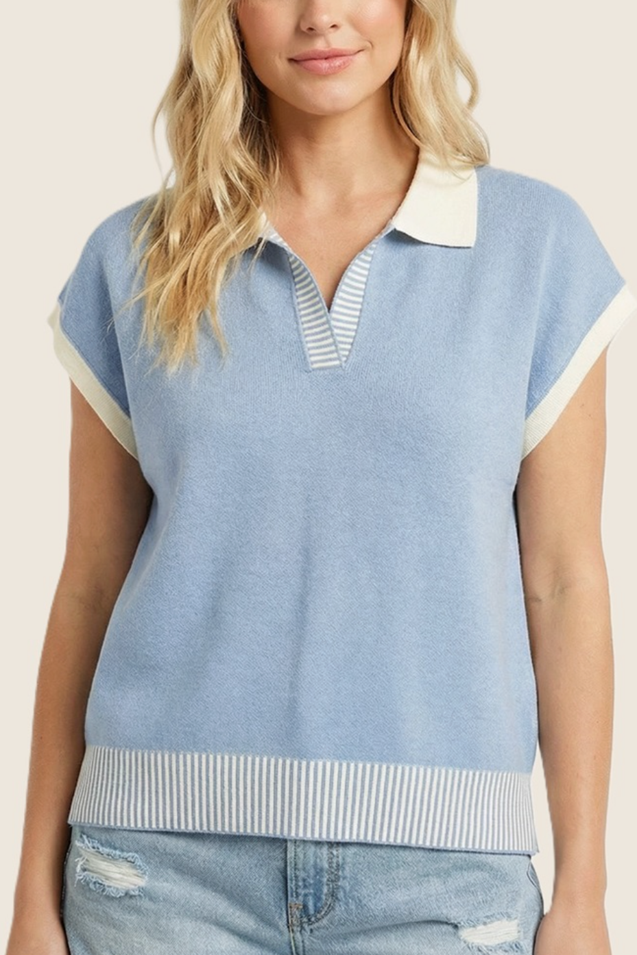 Blue Johnny Collar Sweater