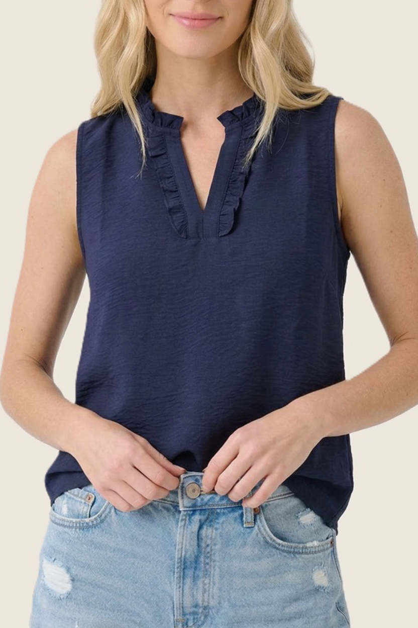 Ruffle Detailed Neck Sleeveless Top