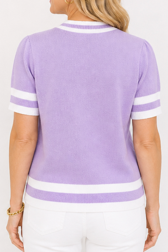 Lavender Knit Varsity Top – “Cats” Script