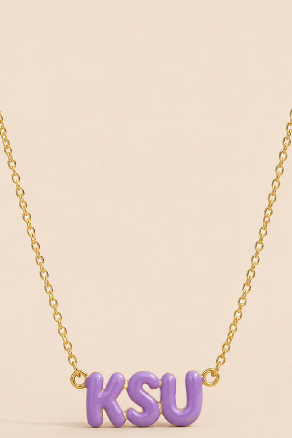 Lavender KSU Bubble Letter Necklace