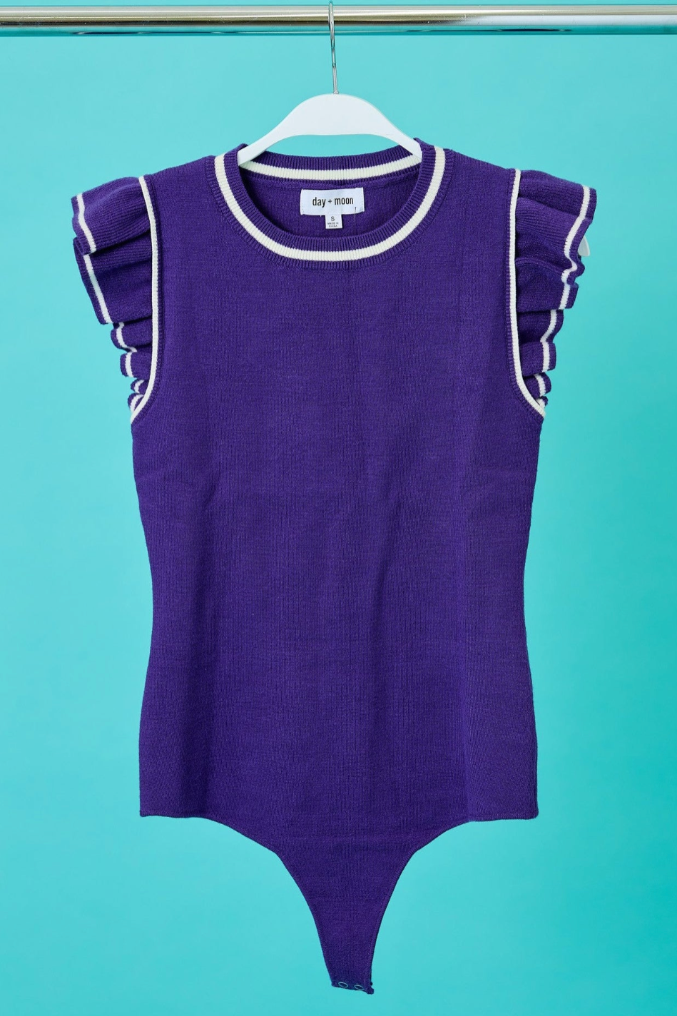 Purple Ruffle Sleeve Body Suit