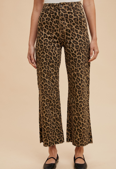 Animal Printed Stretch High Rise Wide Leg Jean